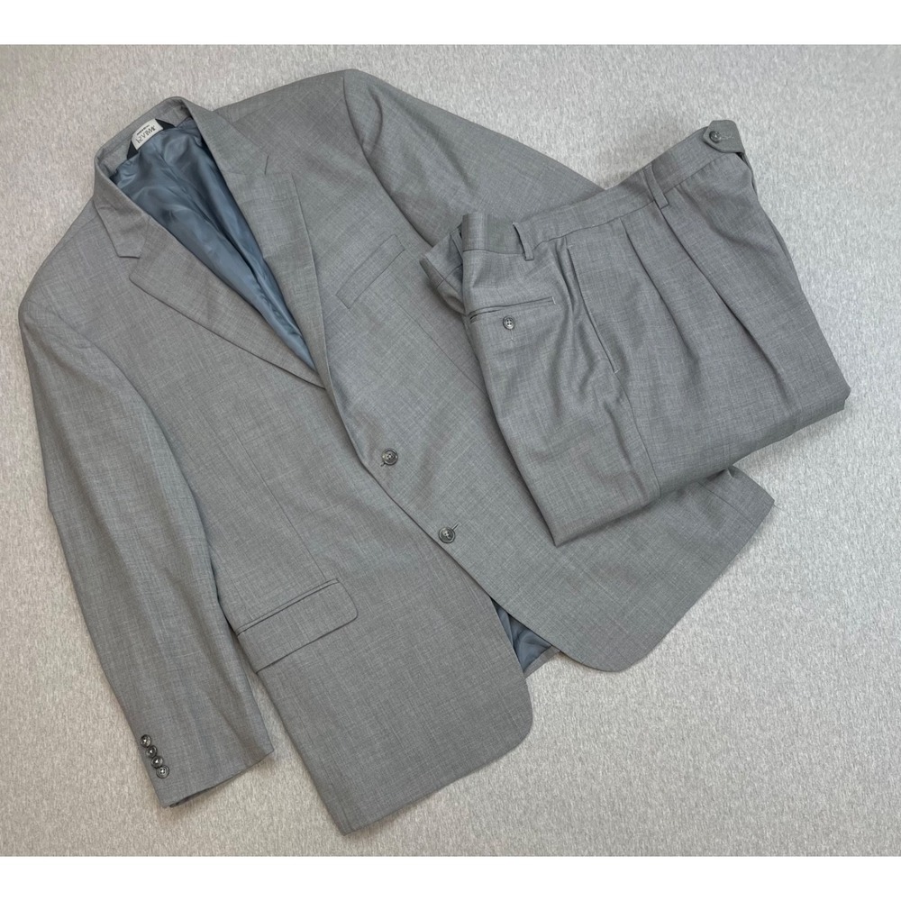 Jos A Bank Suit Mens 46L Gray 100% Wool 2-Button Signature Pants 40 x 29 - 2 Pcs